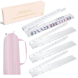 ZIMOPONG Mahjong Racks with Magnetic Pushers 17.5inch, 4 PCS, Clear Acrylic Scallop Mahjong Rack with Pushers, Ideal Gift for Mahjong Lovers, Parties & Game Nights