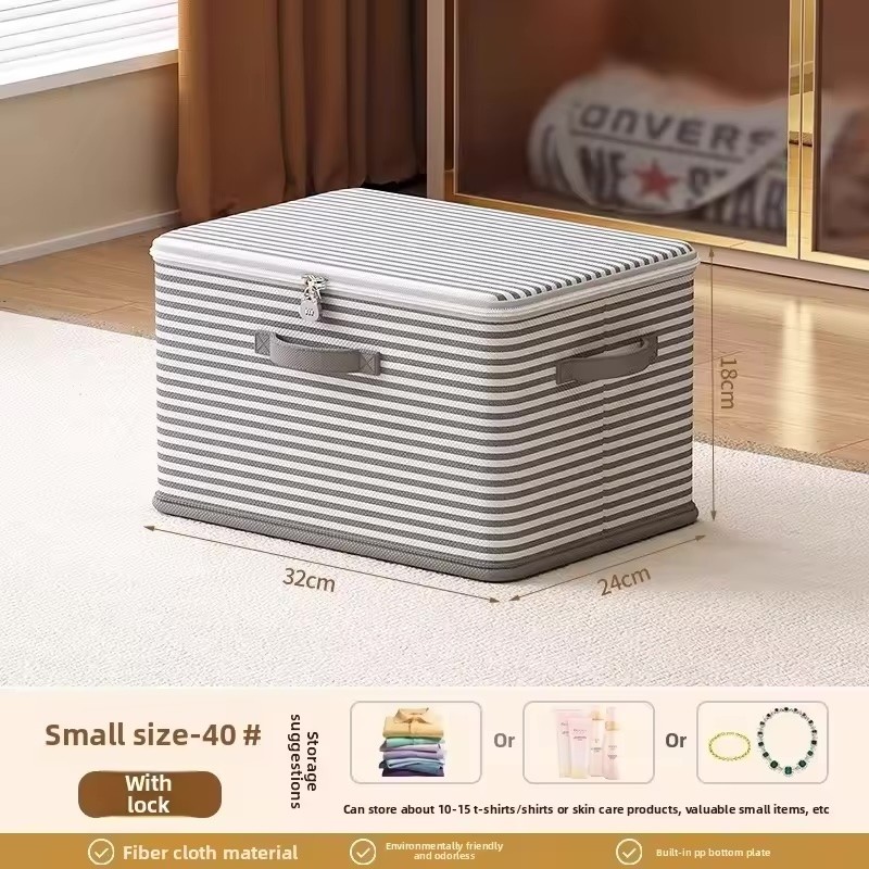 Foldable Storage Box with Lid - Durable Beige Checkered Organizer