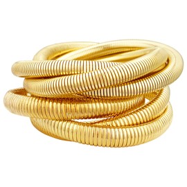 YBMYCM 5PCS Gold Bangles Bracelets for Women Chunky Stretch Bracelet Set Stainless Steel Chain Flexible Wide Wristband Bangle Stackable Layered Bracelets Gift Jewelry (Gold 2)