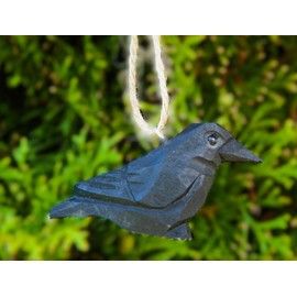 Raven Crow Black Bird Ornament Wood Hanging Figurine Holiday Decoration Handmade Carving Small Animal
