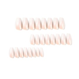 Coffin Press on Nails Medium Fake Nails with Daily Wear Simple Designs Pink & White Gradient Full Cover Glue on Nails Glossy False Nails Press ons for Women 24 Pcs