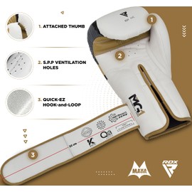 RDX Boxing Gloves Ego Muay Thai Training Maya Hide Leather Sparring Punching Bag Mitts kickboxing Fighting, Gold, 10 oz