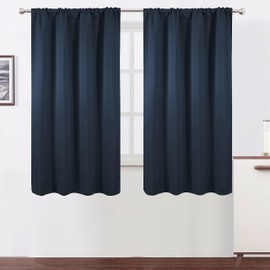 LEMOMO Navy Blue Blackout Curtains/38 x 63 Inch/Set of 2 Panels Rod Pocket Room Darkening Curtains for Bedroom