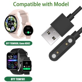 Compatible for OYY Smart Watch Charger, Magnetic USB Charging Cable Replacement Charger Compatible for OYY TGW101, TGW008, Gaea K802 Watch (For TGW101, TGW008, Gaea K802 Watch, 2 Pack-Black+White)