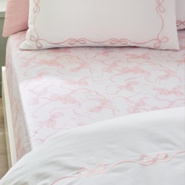 Catherine Lansfield Bow Super King Fitted Sheet White/Pink