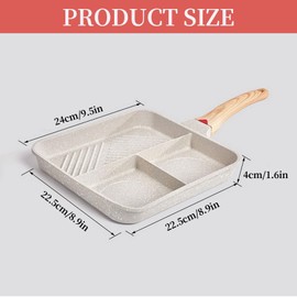 Unoschrim Nonstick Divided Grill Pan, 3-in-1 Egg Pan, Aluminium Square Big Grill Skillet with Bakelite Handle, Versatile Breakfast Grill Pan for Cooking Egg, Steak and Bacon, Induction Compatible