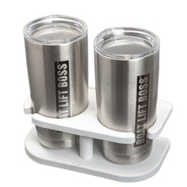 Extreme Max 3005.5692 Adjustable 2-Drink Mug Cup & Can Holder for Horizontal and Vertical Square Pontoon Rails - White