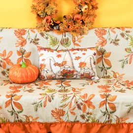 ONWAY Fall Lumbar Pillow Cover 12x20 Inch Farmhouse Maple Leaves Decorative Throw Pillowcase Autumn Orange Pumpkin Leaves Seasonal Cushion Case for Sofa Couch Home Bed