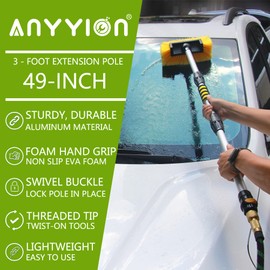 Anyyion 49inch Car Wash Brush with 10 Inch Soft Bristle, On/Off Switch for Car Truck Boat Washing Brush, Perfect for Cleaning House Siding, Auto Cars, Trucks, SUV, RV, Floors and More!