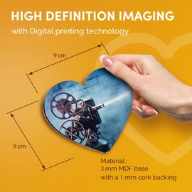 Destination Vinyl ltd Great Coasters (Set of 2) Heart - Vintage Old Movie Projector Films Cinema Drink Glossy Coasters/Tabletop Protection for Any Table Type #24392