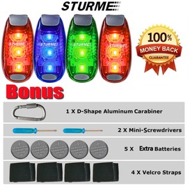 STURME LED Safety Light Strobe Lights for Daytime Running Walking Bicycle Bike Kids Child Woman Dog Pet Runner Best Flashing Warning Clip on Small Reflective Set Flash Walk Night (Green Blue Redx2)