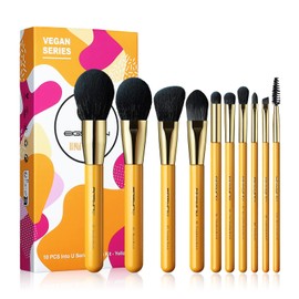 Eigshow Makeup Brushes Set, 10 Pieces Makeup Brushes, Premium Nano Fiber Bristles for Foundation Blending Face, Powder, Lip, Blush, Contour, Eyeshadow, Colorful and Vegan (Yellow)