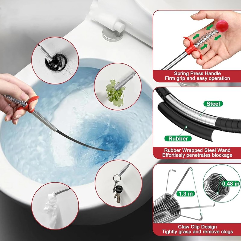 SHUOGUO Upgraded Drain Snake, 61 inch plumbing snake，Sink Snake Drain