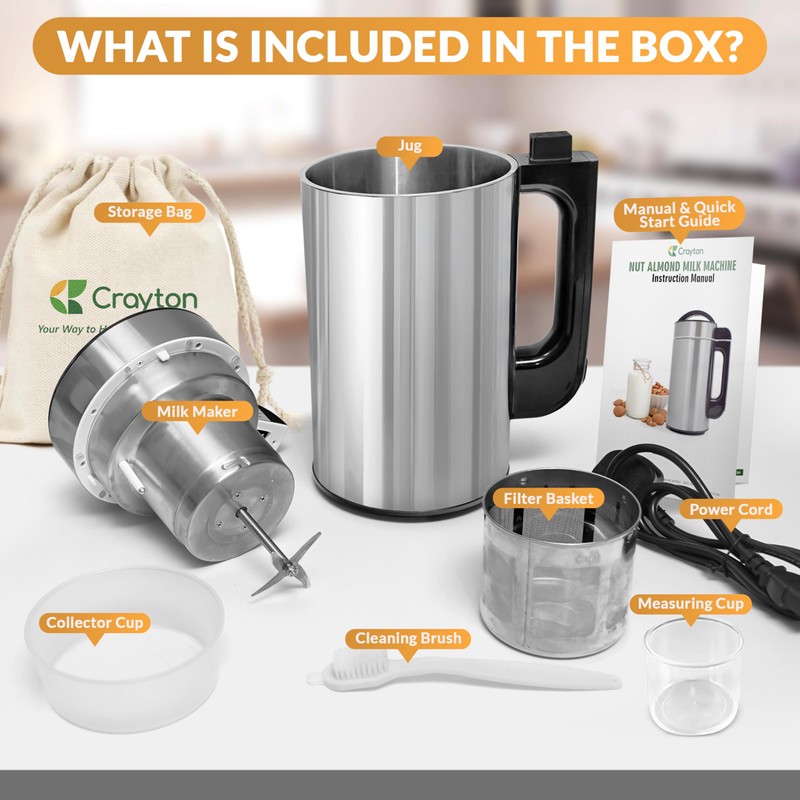Crayton Nut Milk Maker Machine with Built-in Strainer, 51oz/ 1.5L
