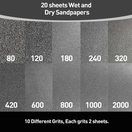 20 Sheets Sandpaper 80 To 2000 Grits Assorted, Wet And Dry Sandpaper For Cars Polishing Metal Wood Walls Furniture Sanding (9x3.6inch,80/120/180/240/320/400/600/800/1000/2000)