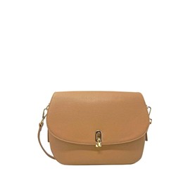 Leather Saddle Crossbody Bag with Adjustable Straps, Gold Hardware, Camel
