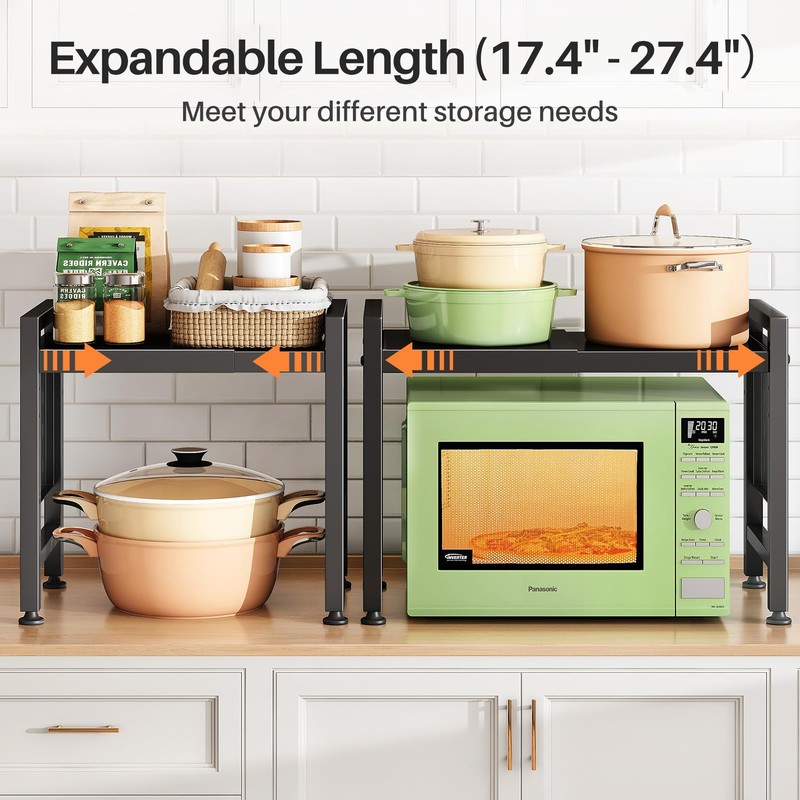 Expandable Microwave Stand Countertop, 2-Tier Adjustable Microwave Oven Rack with