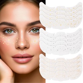 Suhunide Holographic Multicolor Glitter Freckles Face Patches, Waterproof Sparkle Face Glitter Speckles Patche for Women Festivals, Concerts, Parties -12pcs