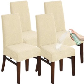 KELUINA Chair Covers for Dining Room Set of 2/4/6, Stretch Jacquard Dining Chair Slipcover Covers, Removable Washable Waterproof Chair Covers (Cream,4 Pieces)