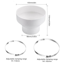 Round Pipe Adaptor 150 mm to 100 mm with 2 Stainless Steel Hose Clamps Reducer Made of ABS for Ventilation System Ventilation Round Pipe Ventilation Duct