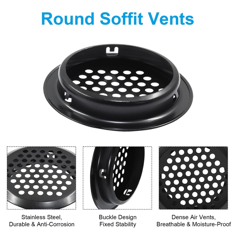 20Pcs Black Air Vents Round Soffit Vents, 2''/53mm Circular Soffit