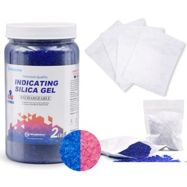 Wisesorb 2LBS Premium Indicating Silica Gel Beads (Blue to Pink), Reusable Desiccant Dehumidifier with 5pcs Resealable Nonwoven Zip Bags