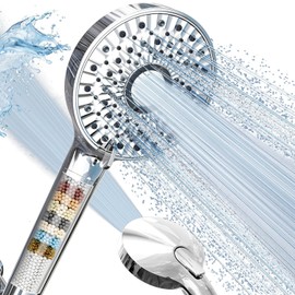 Magichome Filtered Shower Head with Handheld, High Pressure 10-Spd Detachable Chrome Showerhead with Stainless Hose, Water Softener Filter Beads for Hard Water - Remove Chlorine, Reduce Dry Itchy Skin