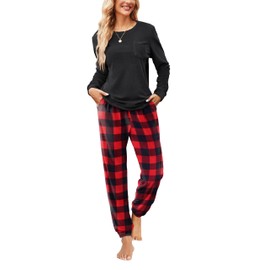 Ekouaer Womens Pajamas Sets Long Sleeve Soft Sleepwear 2 Piece Velvet Pjs Lounge Sets with Pockets