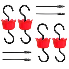 Hummingbird Feeder Insect_Guard | Flower Shape Ant_Moat for Wildlife Feeder Accessory Hooks - Plastics Hanging Ant_Traps for Patio Lawn Garden Outdoor Backyard, Sturdy&Leakproof（Red 4 Pack）