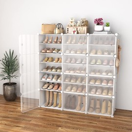 WEXCISE Entryway Modern Shoe Storage Rack, 48"(W) x 12"(D) x 48"(H), White, Metal