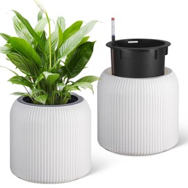 Hipicute 14 Inch Tall Self Watering Pots Set of 2 with Water Level Monitor, Tall Planters for Indoor and Outdoor Plants, Flower Pots for Living Room, Bedroom, Office, Patio, Porch, Garden, White