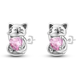 Cycuff 925 Sterling Silver Earrings Stud Earrings Colourful Cubic Zirconia Jewellery Stud Earrings for Women Teenager Girls Set Earring Gifts for Her, Sterling Silver