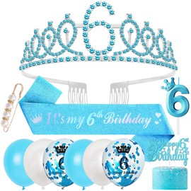 6th Birthday Decorations - Sash, Tiara, Crown & Balloons for Girls
