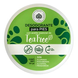 Desodorante de Pies con Aceite de Tea Tree |Neutraliza el Mal Olor y Abosorbe Humedad |Protección Natural| SIN Parabenos, Aluminio, Talco|Perfecto para viajes| Fórmula Suave e Hidratante |50gr Árbora