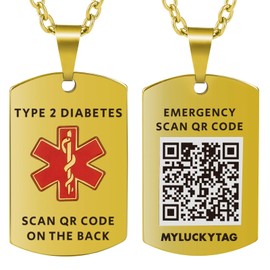 MYLUCKYTAG QR Code Medical Alert Necklace for Men Women - Stainless Steel Engraved Medical ID Tag - Free Online Emergency Medical Profile - Emergency Med Alert Necklace & Jewelry - Medical ID Pendant