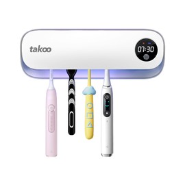 Takoo Toothbrush Cleaner, 4 Slots Wall Mounted Toothbrush Holder for Bathroom, Smart Hot Air Drying Technology, Rechargeable Smart Home Gadget