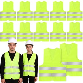 Pack of 12 High Visibility Vests for Car, Green Safety Vest, Car Accessories with Reflective Strips, for High Visibility Vest, Night, Construction Workers, Drivers