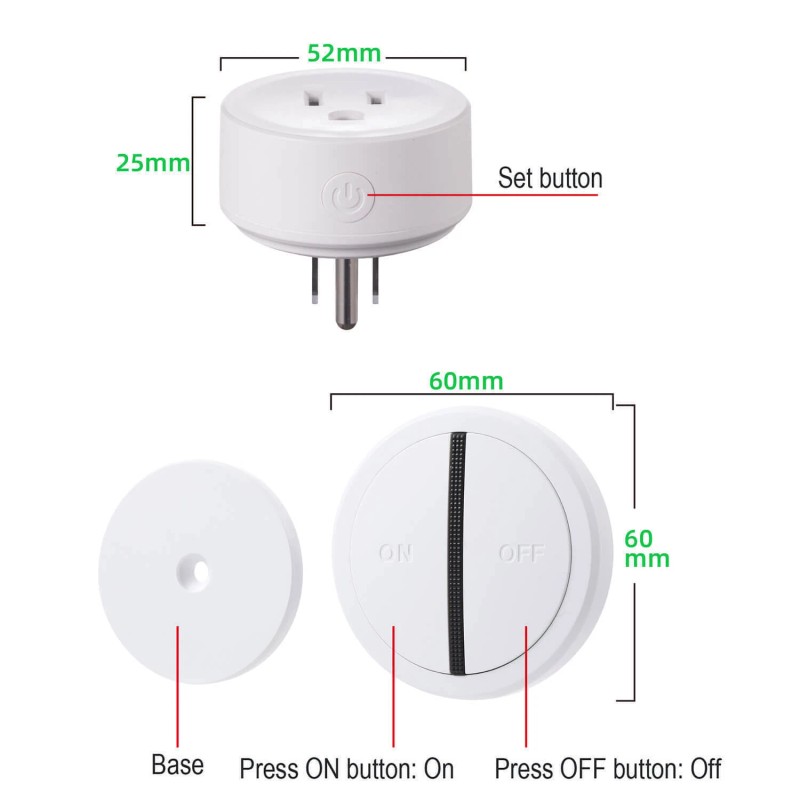 digi-office Remote Control Outlet plug Wireless Switch 10A/1200W Expandable FCC