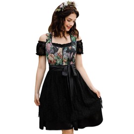 KOJOOIN Women 3 Pieces Bavarian Oktoberfest Costumes Traditional Vintage German Dirndl Dress Black M