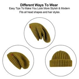 JOYCA & CO. Slouchy Beanie for Women and Men, Warm Breathable Knitted Winter Hat, Stylish Cuffed or Fisherman Ribbed Cap (Olive)