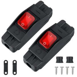 Kingdder 2 Pieces Waterproof Inline Cord Switch AC/DC 12V-250V Heavy Duty Button Switch Electrical Power Rocker with Red LED Light Compatible with 14-Gauge and 16-Gauge Outdoor Extension Cords