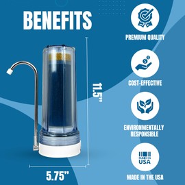 EXPRT MR-1030 Countertop Water Filter, 5-Stage Faucet Purifier with Coconut Carbon & KDF-55 for Clean, Healthy Drinking Water, Easy Install Filter, Reduces 99% Chlorine, Lead, Heavy Metals - Clear