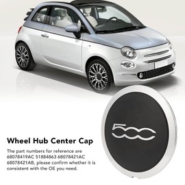 Center Wheel Hub Cap for FIAT 500 2012 2022, Liqud Prevention Wheel Center Caps with Chrome Trim, OEM 68078419AC 51884863 68078421AC 68078421AB (White Circle White Letter)