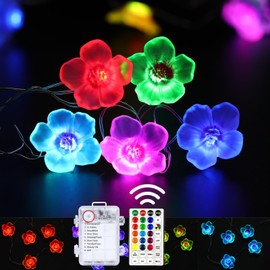2 PK Color Changing Cherry Blossom String Light Plug in 13ft 40 LED Flower Fairy Lights with Remote and Timmer, Battery & USB Operated Multicolor Cherry Decorative Light for DIY Bedroom Wedding Party