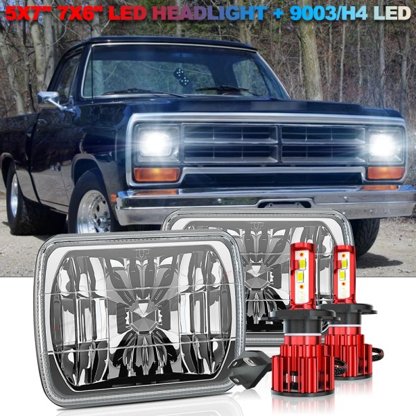 CHUSYYRAY Pair 5x7" 7x6" LED Headlights Hi/Lo For Dodge D150