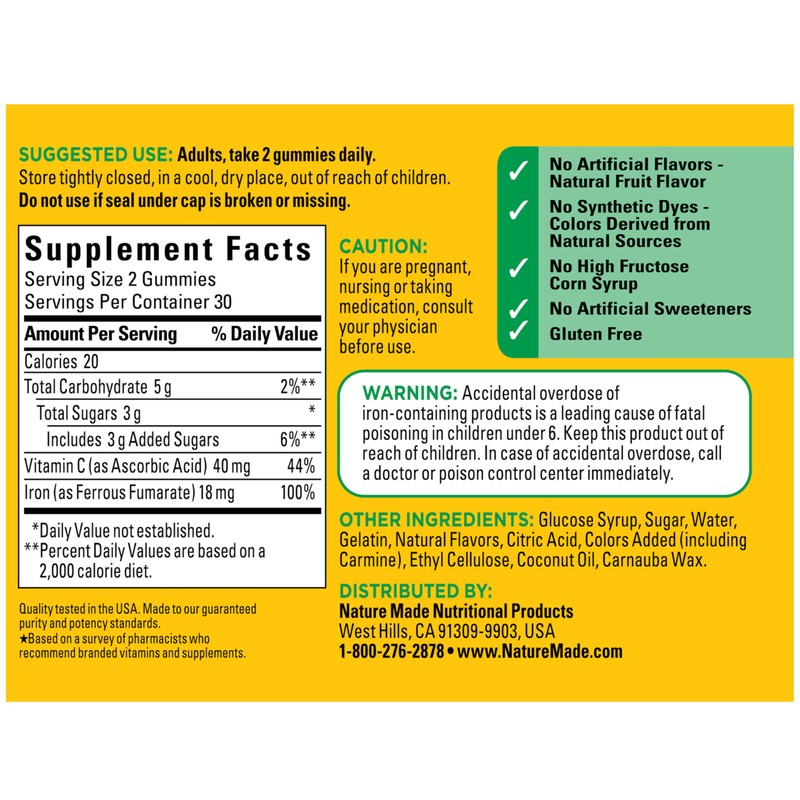 Nature Made Iron 18 mg per serving Gummies with Vitamin