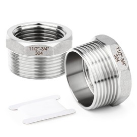 TAISHER 2 Pieces 304 Stainless Steel Reducing Hex Socket 1-1/2" BSP Male x 3/4" BSP Female Thread Reducer Pipe Adapter Fitting for Water, Oil, Air and Gas