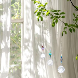 Wqebuid Clear Crystal Prism Ball Sun Catchers Indoor Window Clear Crystals Suncatchers Hanging Crystal Ball Prism Rainbow Making Pendant, Pack of 3