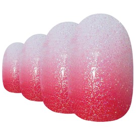 False Nails Bling Art Red Gel Ombre Oval 24 False Nails Medium Tips with Glue
