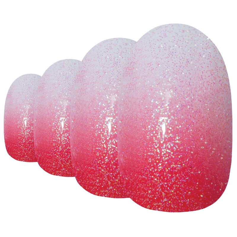 False Nails Bling Art Red Gel Ombre Oval 24 False